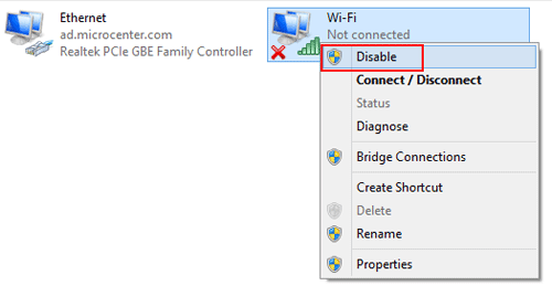 WiFi Adapter, Disable